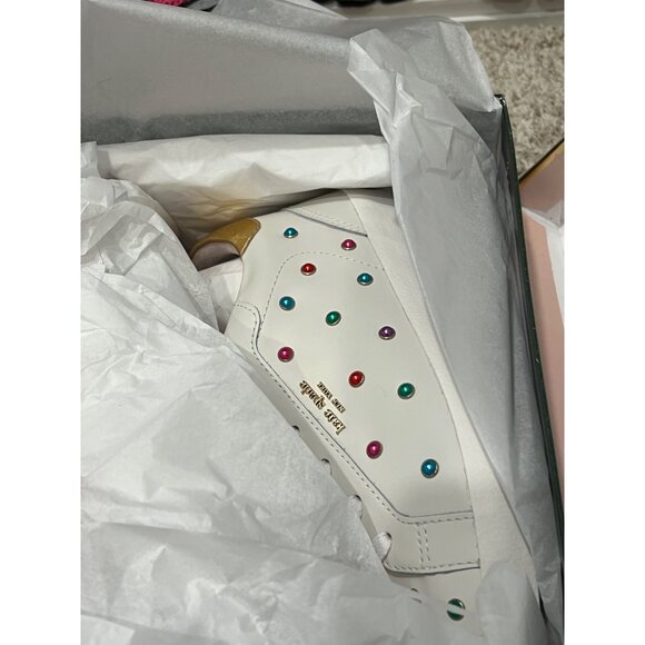 Kate Spade Ace Gem Sneakers 8.5B Optic White & Gold With Multicolor Studs New - Picture 5 of 5